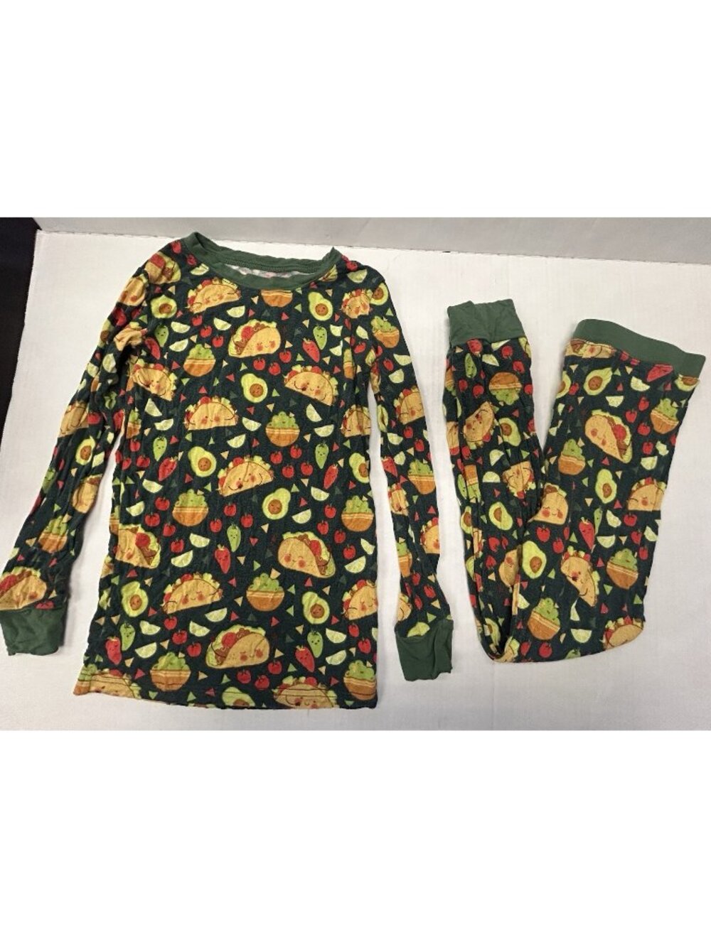 Little Sleepies Taco Time Kids Pajama Set Size 7/8 Bamboo Long Sleeve Avacados
